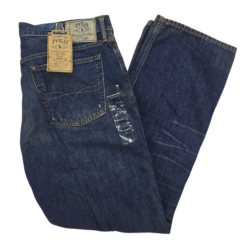 Polo Ralph Lauren 867 Classic Jeans Mens 38x32 Dark Wash Straight Leg Denim NWT